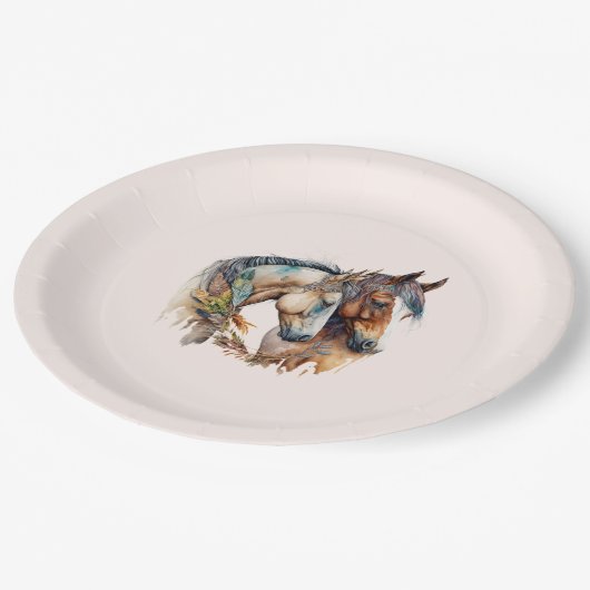 2つの美しい馬ウェスタンボホ ペーパープレート (アングル)