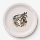 2つの美しい馬ウェスタンボホ ペーパープレート (正面)