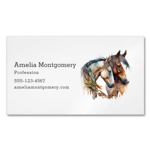 2つの美しい馬ウェスタンボホ マグネット名刺 (正面)