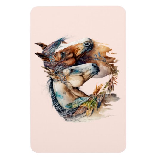 2つの美しい馬ウェスタンボホ マグネット (縦)