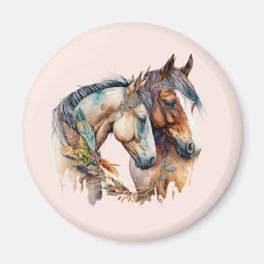 2つの美しい馬ウェスタンボホ マグネット (正面)