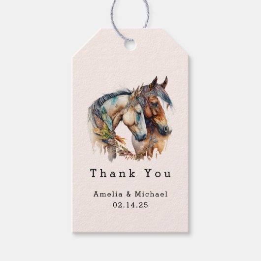 2つの美しい馬ウェスタン結婚ズありがとう ギフトタグ (正面)