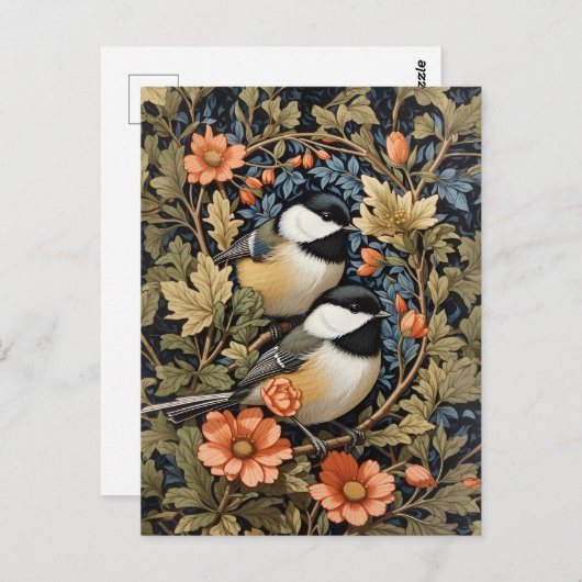 2つの美しい黒のキャップ付き《鳥》アメリカゴガラ ポストカード (正面/裏面)