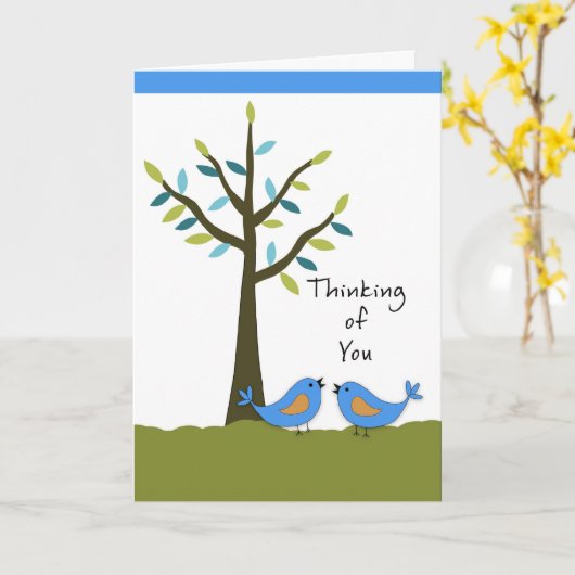 2つの考え青い鳥と木を持っているあなた方の カード (黄色い花)