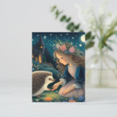 2つの耳のおとぎ話で愛らしいハリネズミ ポストカード (スタンド正面)