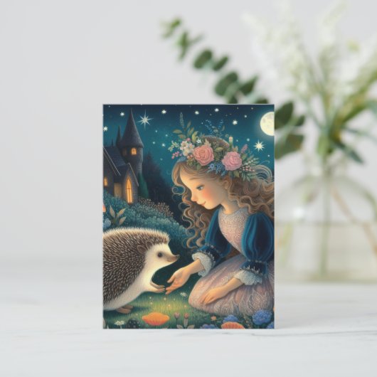 2つの耳のおとぎ話で愛らしいハリネズミ ポストカード (スタンド正面)