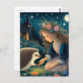 2つの耳のおとぎ話で愛らしいハリネズミ ポストカード (正面/裏面)