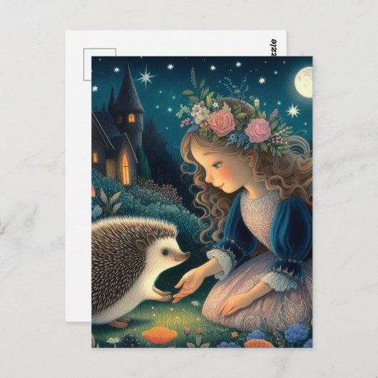 2つの耳のおとぎ話で愛らしいハリネズミ ポストカード (正面/裏面)