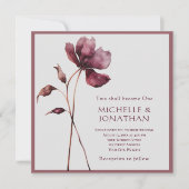 2つの花が一つになモダン結婚る 招待状 (正面)