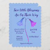 2つの花インディゴフラワーツインズベビーシャワー 招待状 (正面/裏面)