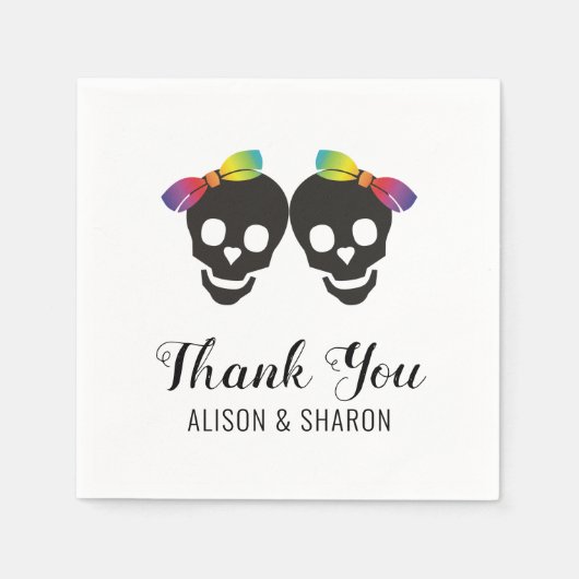 2つの花嫁と紙吹雪ありがとうレズ結婚ビアン スタンダードカクテルナプキン (正面)