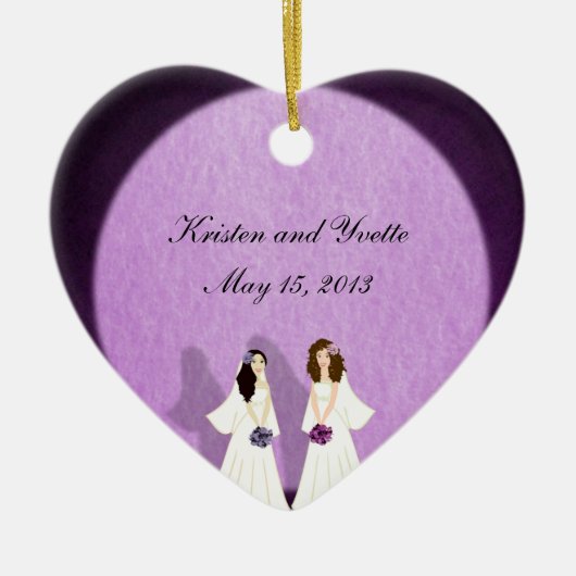 2つの花嫁のレズビアンの結婚式のオーナメントの好意 セラミックオーナメント (正面)