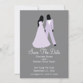 2つの花嫁は日付結婚(薄紫とグレー)を保存 案内状 (正面)