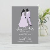 2つの花嫁は日付結婚(薄紫とグレー)を保存 案内状 (スタンド正面)