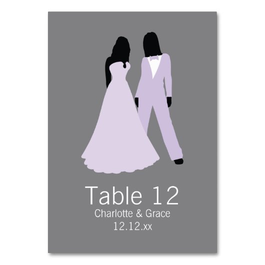 2つの花嫁テーブ結婚ル番号(薄紫とグレー) テーブルナンバー (正面)