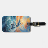 2つの芸術的ジャンピングドルフィンズサンセット海 ラゲッジタグ (正面横)