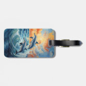 2つの芸術的ジャンピングドルフィンズサンセット海 ラゲッジタグ (裏面横)