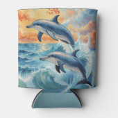 2つの芸術的ジャンピングドルフィンズサンセット海 缶クーラー (正面)