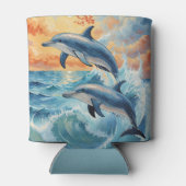 2つの芸術的ジャンピングドルフィンズサンセット海 缶クーラー (裏面)