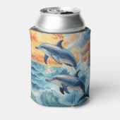 2つの芸術的ジャンピングドルフィンズサンセット海 缶クーラー (缶裏面)
