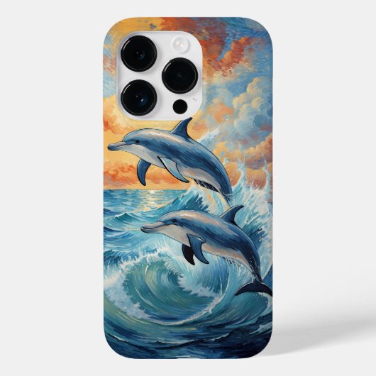 2つの芸術的ジャンピングドルフィンズサンセット海 Case-Mate iPhoneケース (裏面)