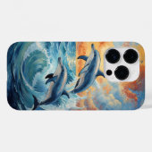 2つの芸術的ジャンピングドルフィンズサンセット海 Case-Mate iPhoneケース (裏面 (横))