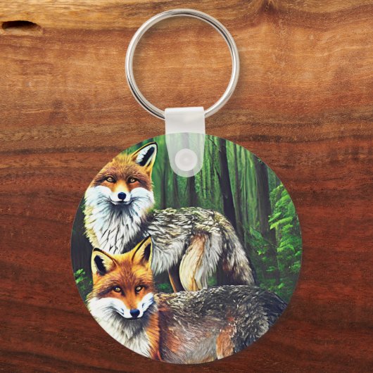 2つの若いキツネ動物自然野生動物アート キーホルダー (裏面)