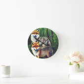 2つの若いキツネ動物自然野生動物アート ラウンド壁時計 (ホーム)