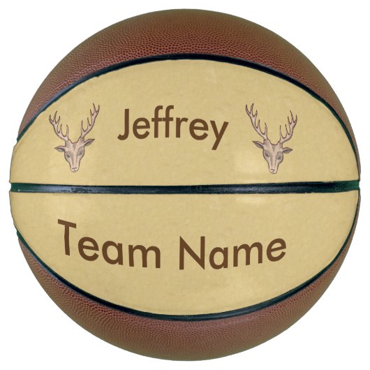 2つの茶色のオスのトロフィーディアヘッズ大きな〔雄ジカの〕枝角 バスケットボール (正面)