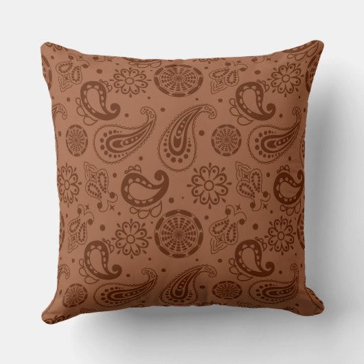 2つの茶色のフローラペイズリーパターン クッション (裏面)