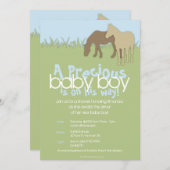 2つの茶色のポニーズボーイの赤ちゃんシャワー 招待状 (正面/裏面)