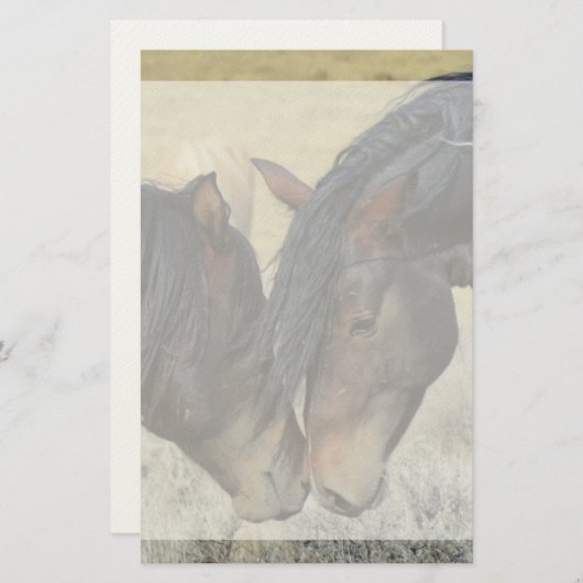 2つの茶色の野生の馬のヌズリング 便箋 (正面/裏面)