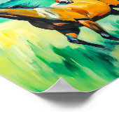 2つの茶色の馬の走馬の緑の草原の向こう ポスター (角)