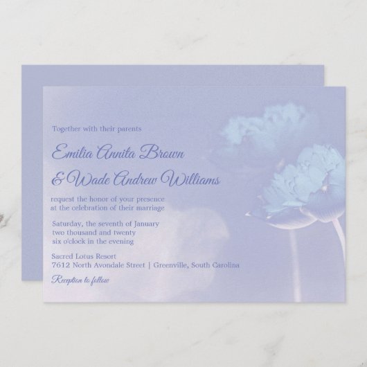 2つの蓮の花と一緒に楽しく蓮結婚の© 招待状 (正面/裏面)