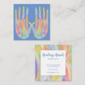 2つの虹の癒しの手はペリウィンクル スクエア名刺 (正面/裏面)