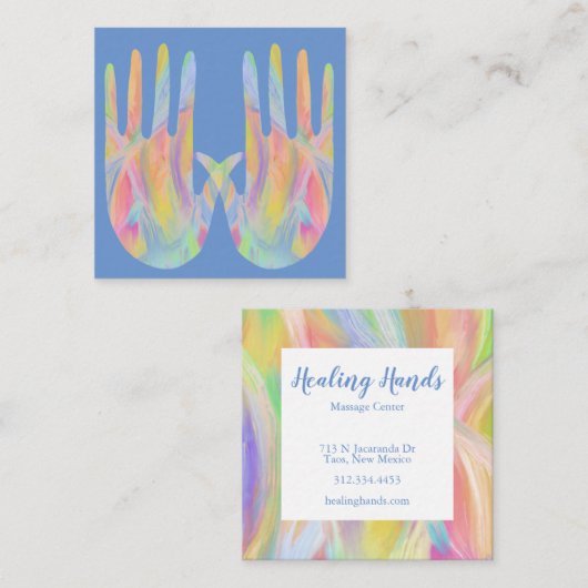 2つの虹の癒しの手はペリウィンクル スクエア名刺 (正面/裏面)