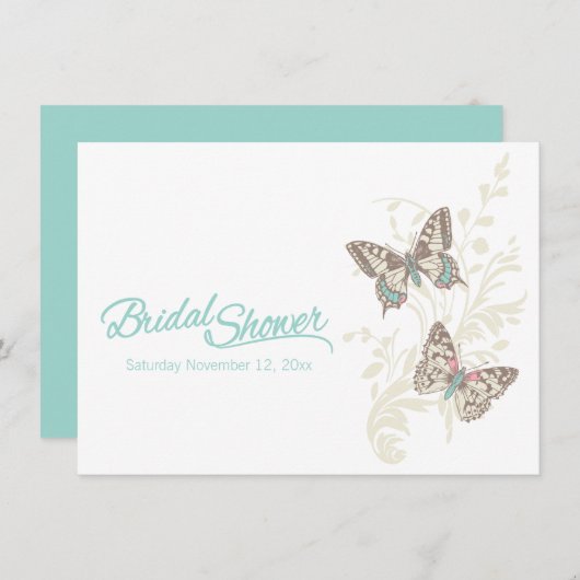 2つの蝶グラフィックbridalシャワーの招待 招待状 (正面/裏面)