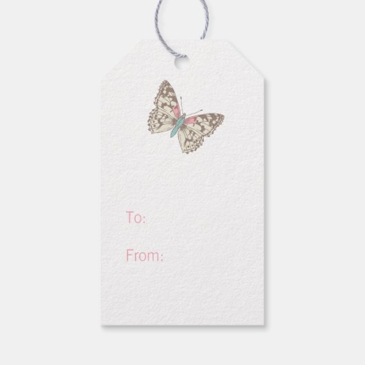 2つの蝶スケッチピンク感謝していクユーのギフトラベル ギフトタグ (裏面)