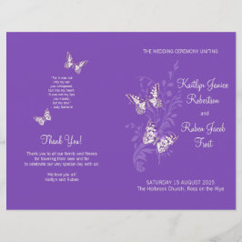 2つの蝶パープルグラフィック結婚式 プログラム