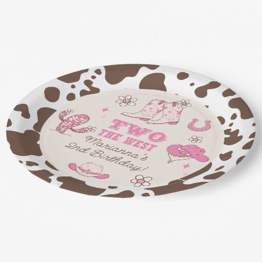 2つの西女性のカーボーイピンクブラウン2番目の誕生日パーティー ペーパープレート (アングル)