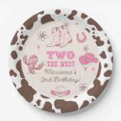 2つの西女性のカーボーイピンクブラウン2番目の誕生日パーティー ペーパープレート (正面)