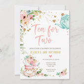2つの誕生日用ティー招待状フローラティーパーティー 招待状 (正面)