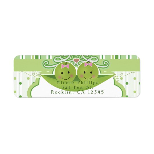 2つの豆のポッドツインガールベビーシャワー招待状 ラベル (正面)