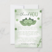 2つの豆のポッドツイン女の子の赤ちゃんシャワー サンキューカード (正面)