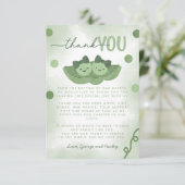 2つの豆のポッドツイン女の子の赤ちゃんシャワー サンキューカード (スタンド正面)