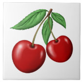 2つの赤いさくらんぼフルーツ タイル (正面)
