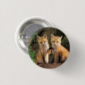 2つの赤いキツネの子達の前のパップ 缶バッジ (正面&裏面)