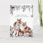 2つの赤いキツネパーソナライズされたクリスマス カード (正面)