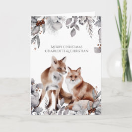 2つの赤いキツネパーソナライズされたクリスマス カード