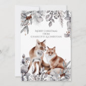 2つの赤いキツネパーソナライズされたクリスマス カード (正面)